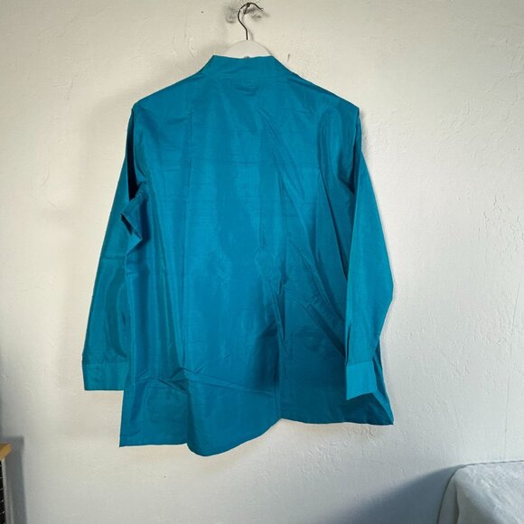 Chico's Womens Blue Silk Blend Long Sleeve Button-Up Shirt Tunic Top Size 3 NWOT - Picture 2 of 7